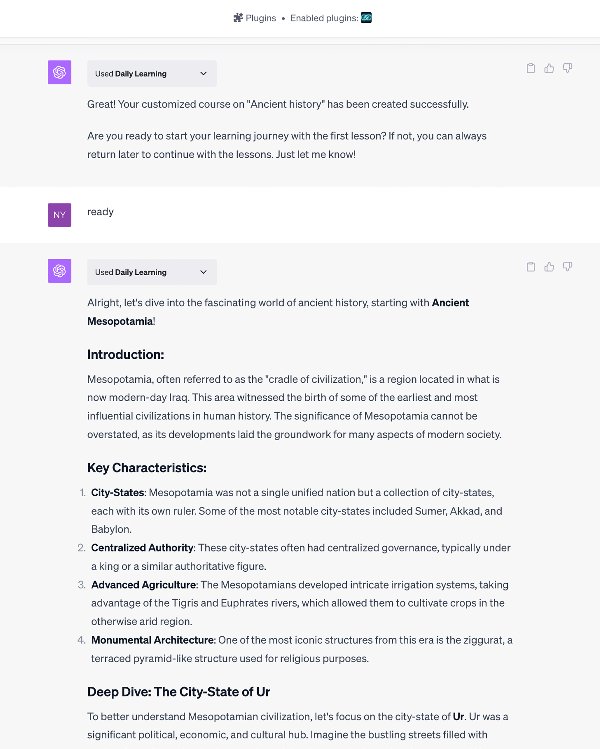 screenshot of daily learning chatgpt plugin